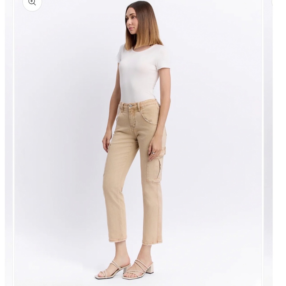 Vervet Los Angeles Tan Cargo Jeans High Rise Straight Leg Distressed‎ 30